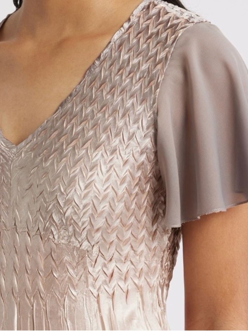 Komarov Metallic Champagne Maxi Dress with Flutter Sleeves - Picture 5 of 12